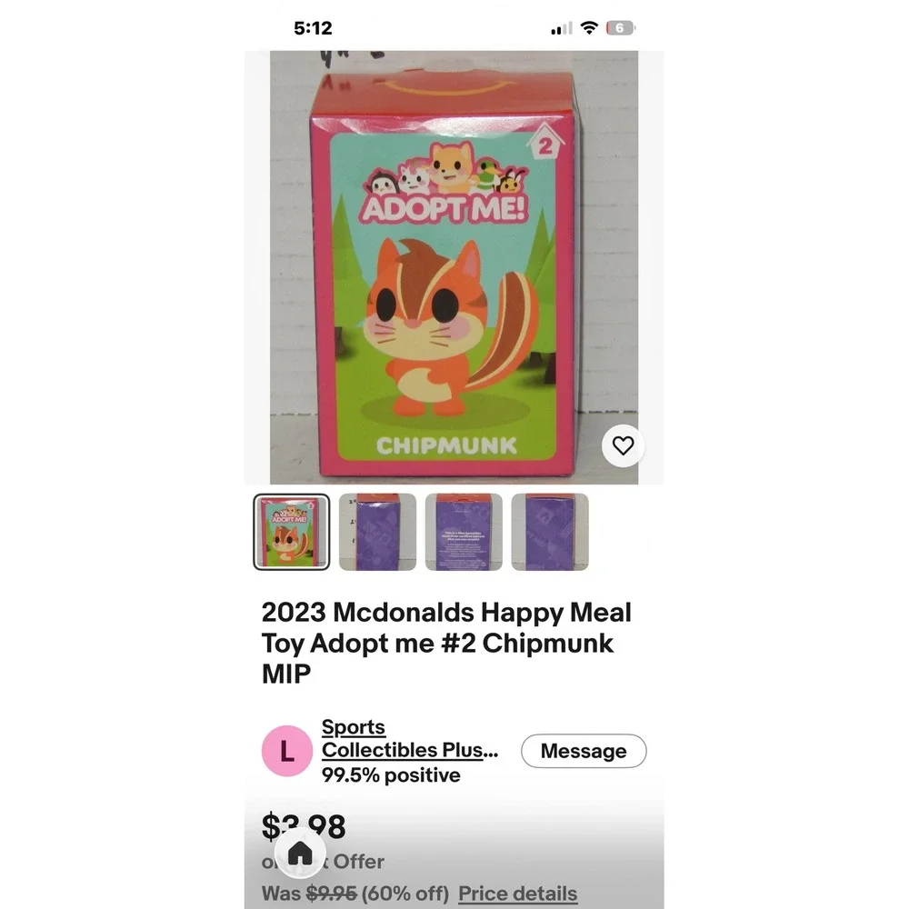 2023 McDonalds Happy Meal Toy Adopt‎ Me Chipmunk 2 New in Box Collectible